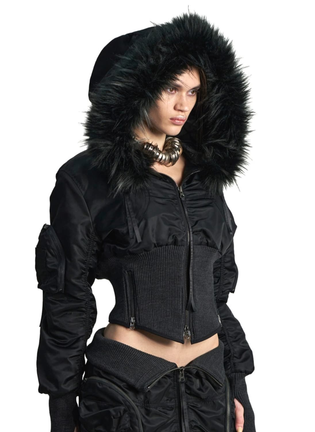 키묘 볼린 패디드 봄버 자켓 블랙 상품이미지1