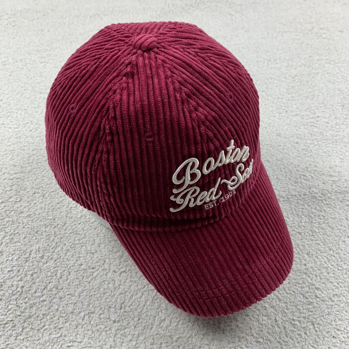 MLB 보스턴 레드삭스 자수로고 버건디 코듀로이 볼캡 상품이미지2