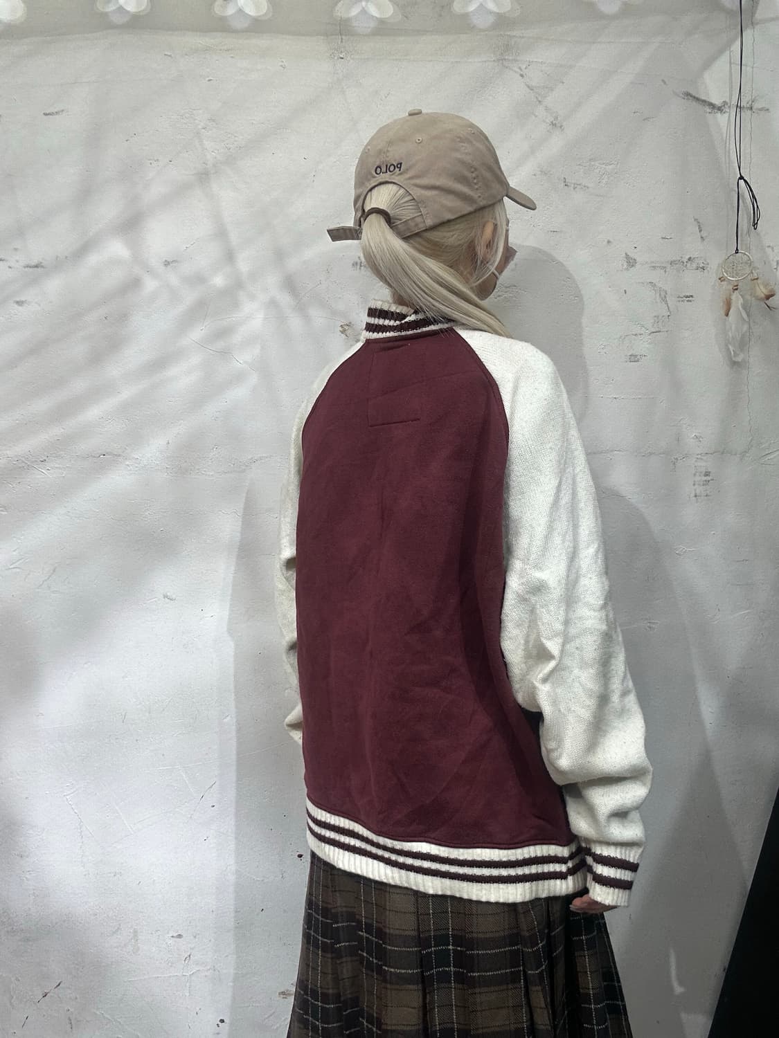 재팬 컨버스 버건디 자수 로고 니트 코치 자켓 L 상품이미지3