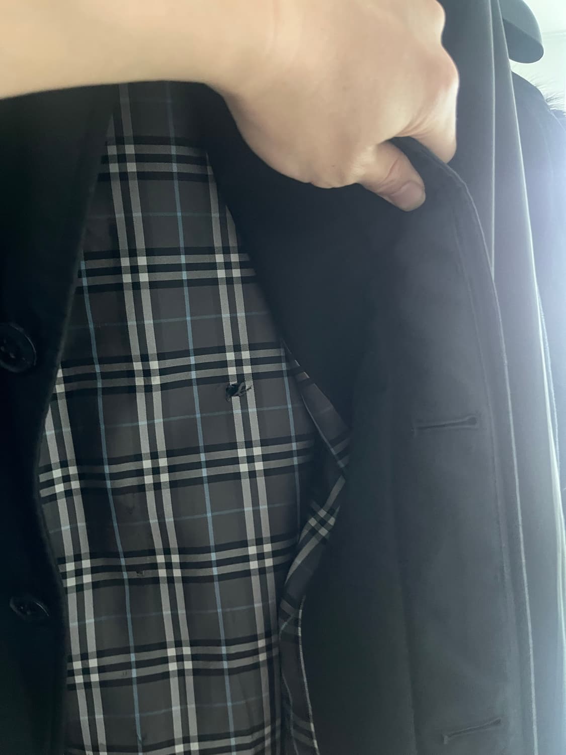 버버리 그레이 체크 싱글 패딩 코트 L 상품이미지3