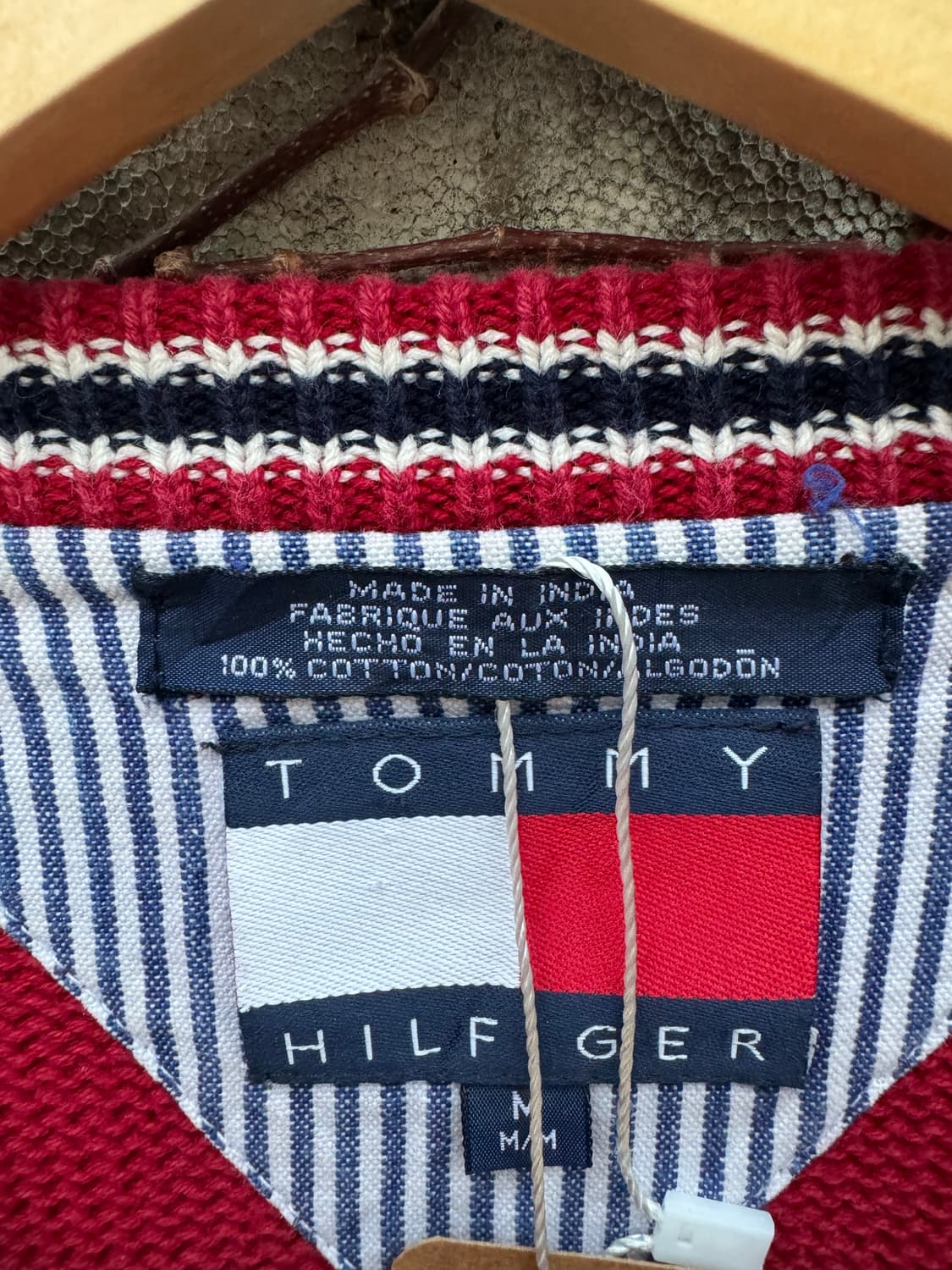 타미힐피거 빈티지 헤비 코튼 자수 로고 니트 레드 m 상품이미지4