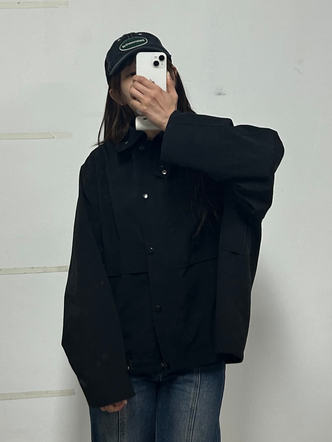 스튜디오 톰보이 절개 패턴 오버핏 자켓 블랙 상품이미지2