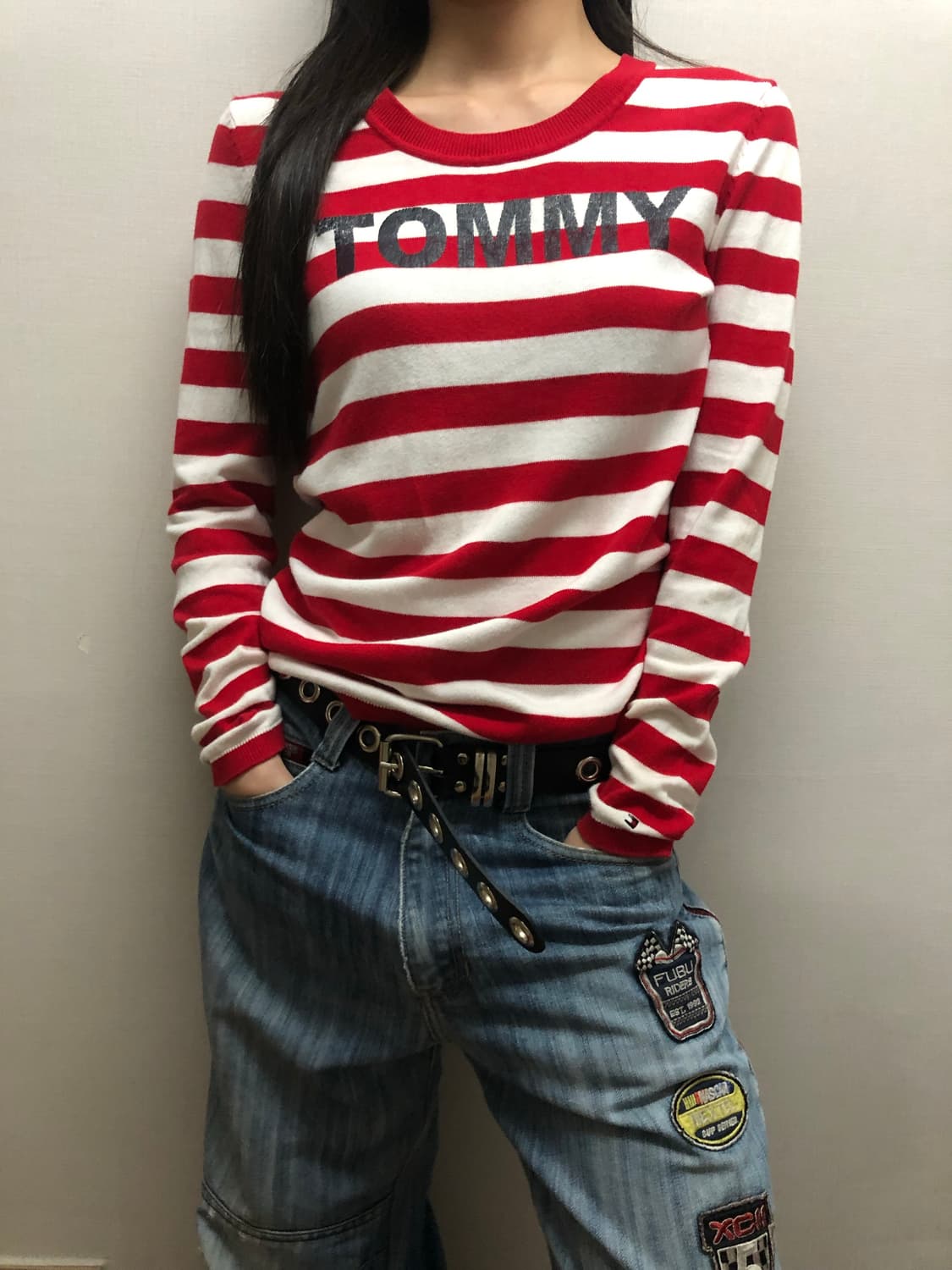 빈티지 타미힐피거 레드 스트라이프 니트 상품이미지3