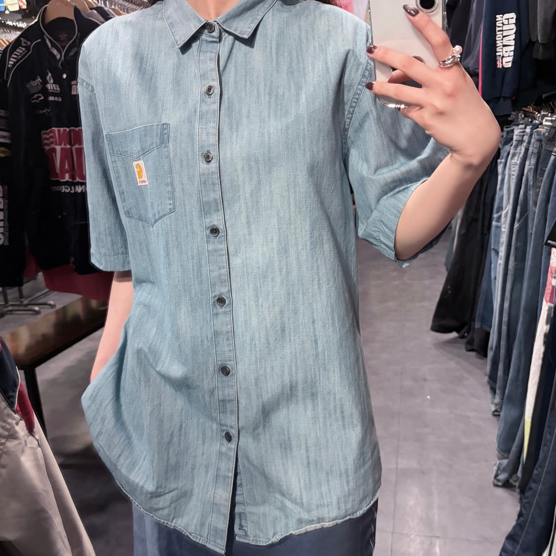 [IM] Carhartt 칼하트 워싱 데님 반팔 셔츠 연청 상품이미지3