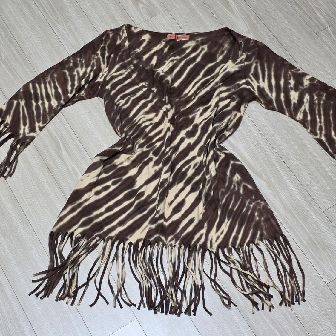 일본빈티지)브라운 타이다이 보헤미안st 브이넥 자연모리걸 레이어드 티셔츠 상품이미지1