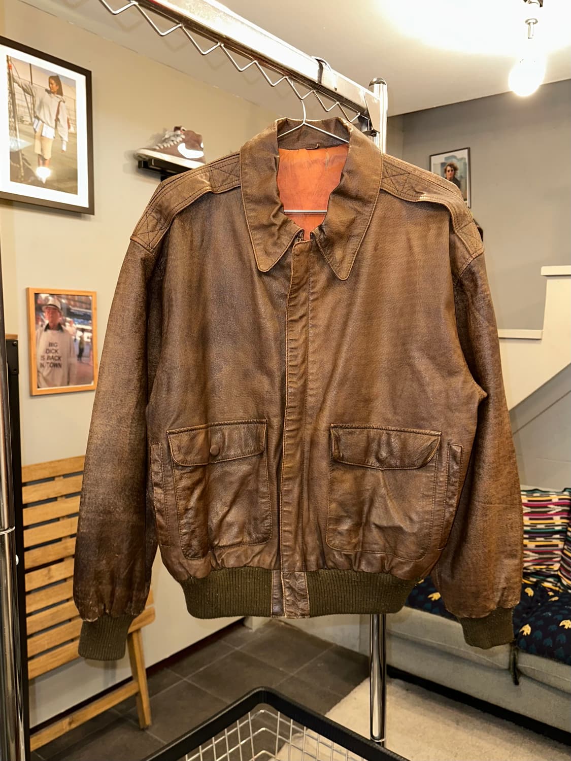 90’s Japanese lambskin A-2 bomber jacket 상품이미지4