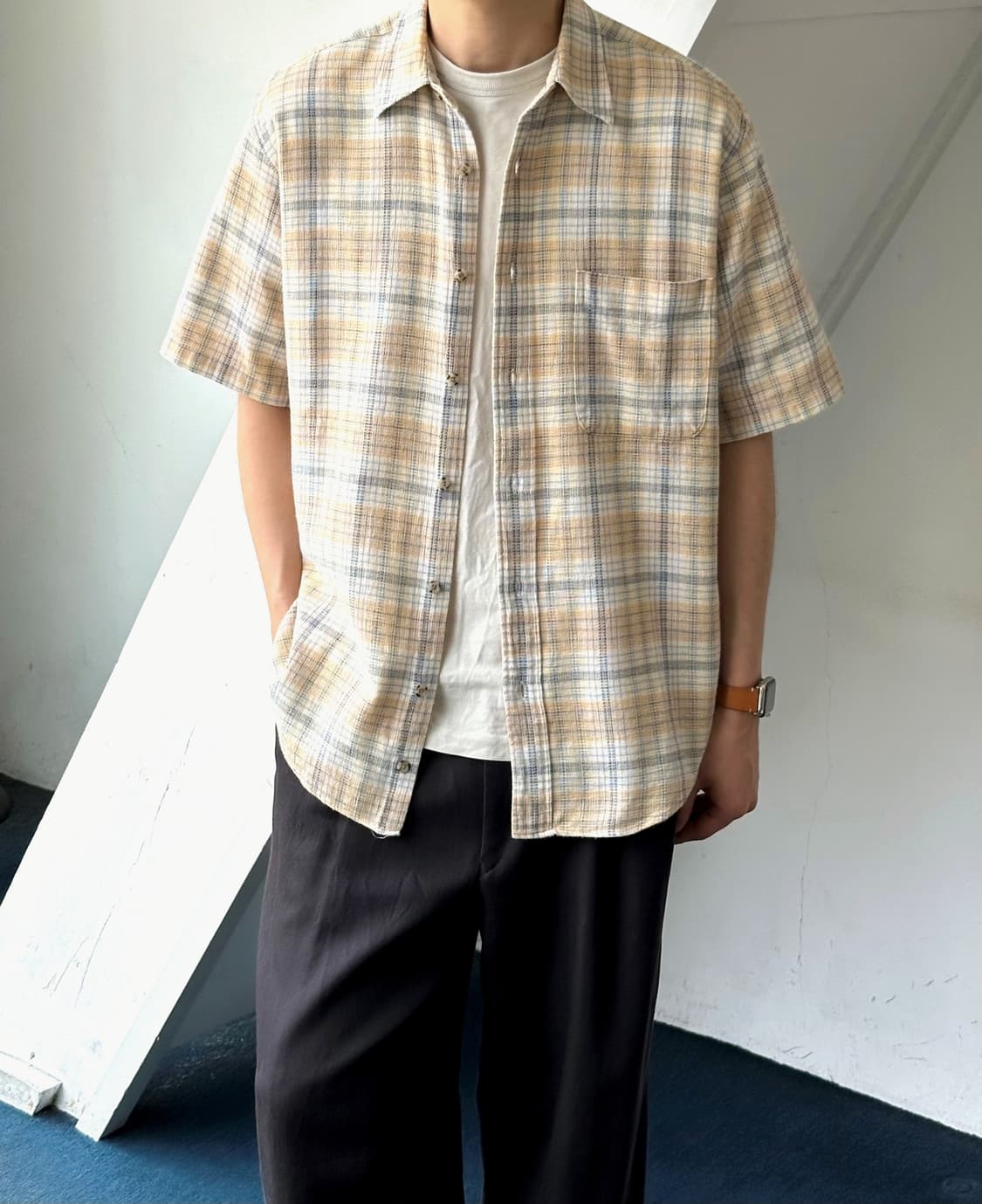 Natural cotton woven fabric H/S shirt 상품이미지10
