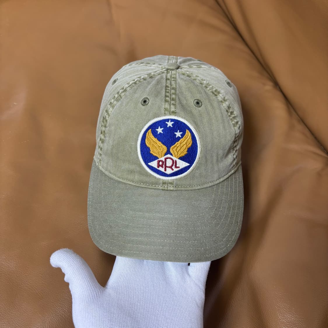RRL 더블알엘 랄프로렌 폴로 윙로고 6패널 볼캡 모자 워시드 카키 상품이미지2