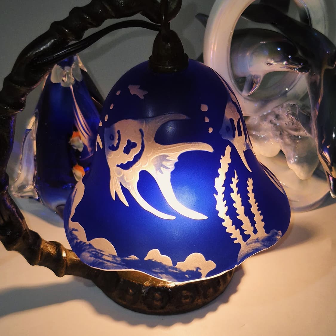 80s 엔틱 카빙 불투명 열대어 호롱 램프 상품이미지8