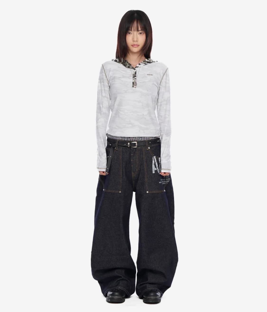 아캄Out Pocket Printed Denim Pants 다크블루 상품이미지2