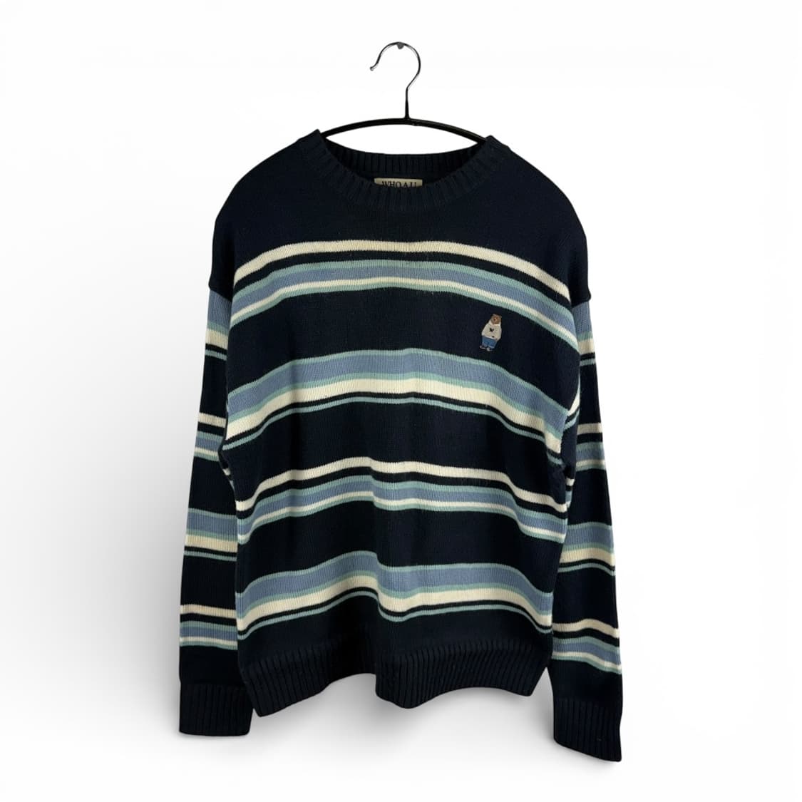 S) 후아유 스트라이프 베어 라운드 니트 상품이미지1