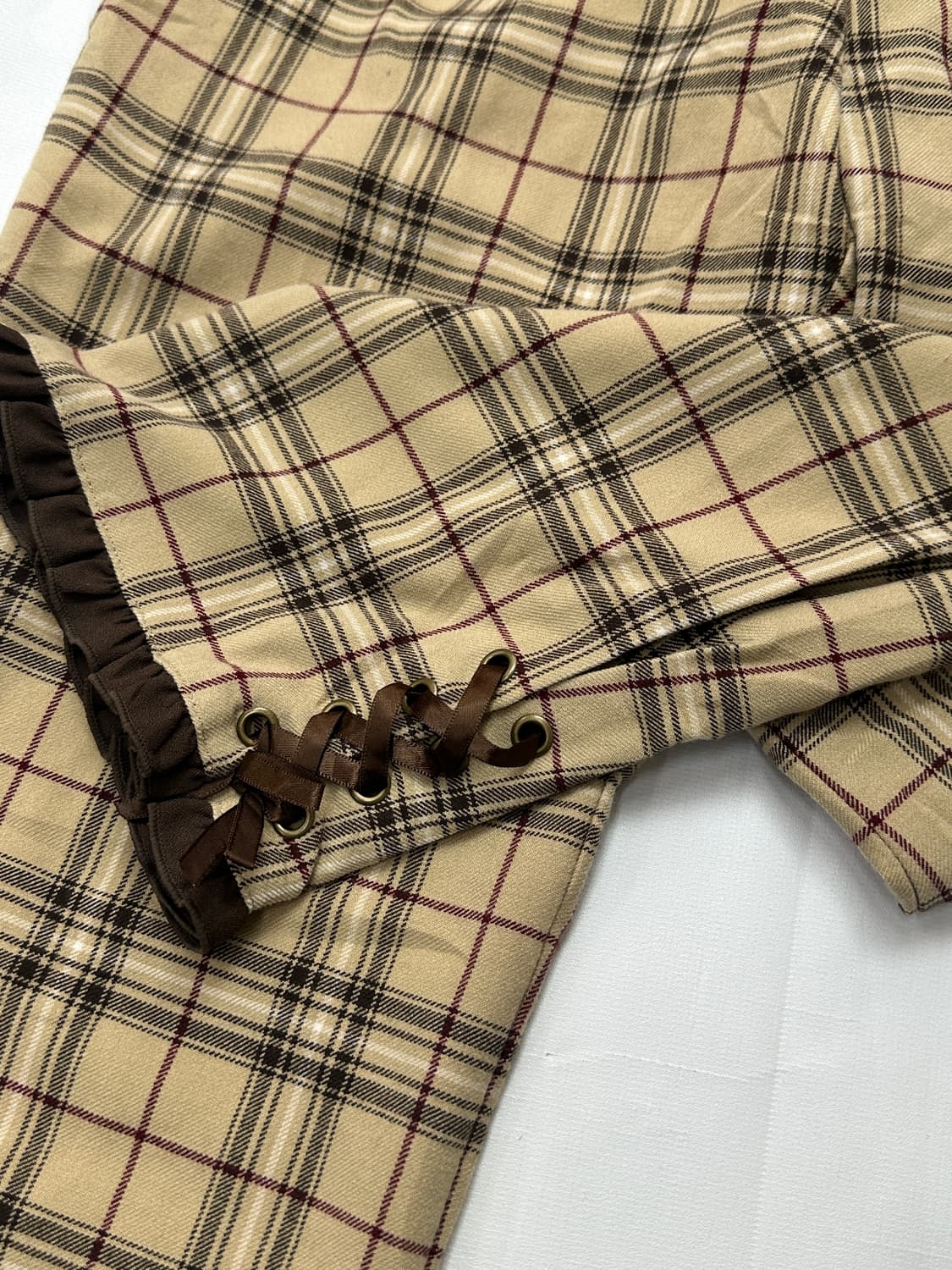 🥨슈슈룬 쇼콜 체크 브라운 7부 바지🥨 희귀 엑시즈팜 프릴 라떼갸루 상품이미지5