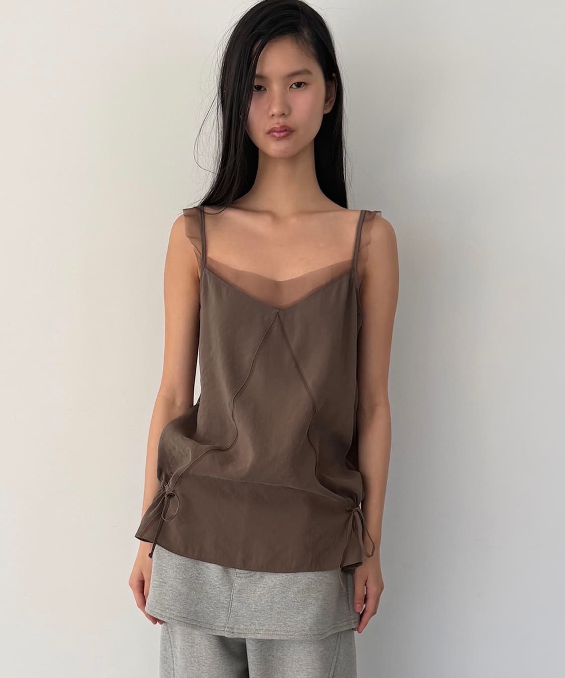 세릭 쉬어 프릴 슬리브리스 브라운 cerric sheer frill 상품이미지1