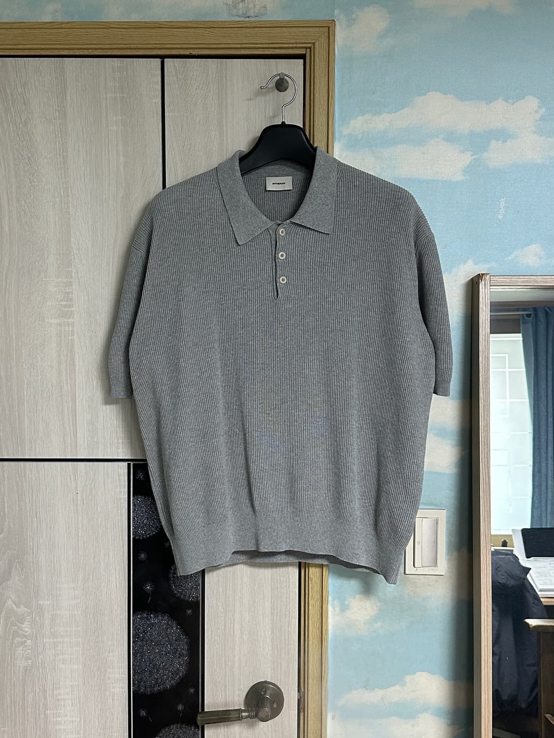 (3) 인더로우 코튼 립 하프 폴로니트 그레이멜란지 상품이미지2