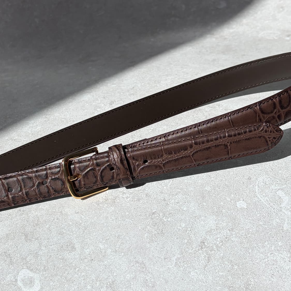 Oribell 크로커다일 페이던트 소가죽 골드버클 미니멀 버클 벨트 상품이미지1
