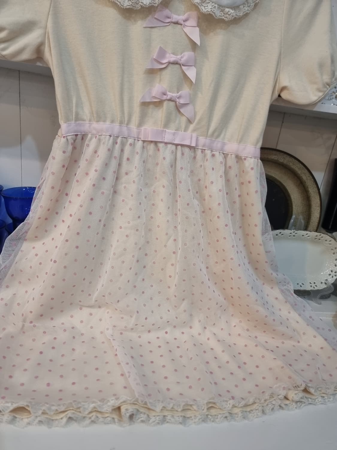 디어리) 리본도트 망사캉캉 원피스 상품이미지5