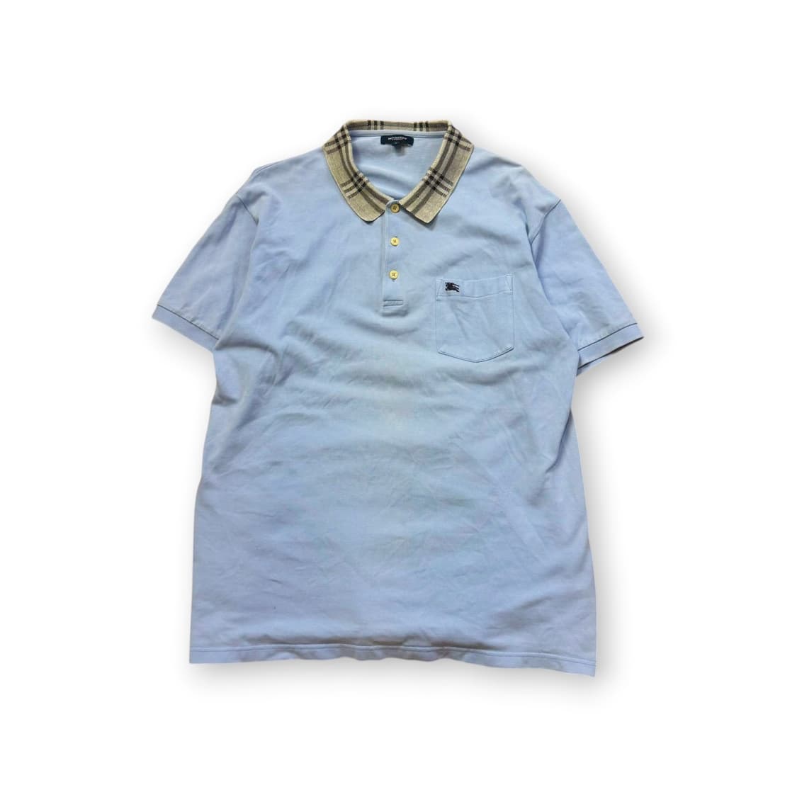 버버리 스카이블루 체크 트리밍 카라 반팔 티셔츠 상품이미지2