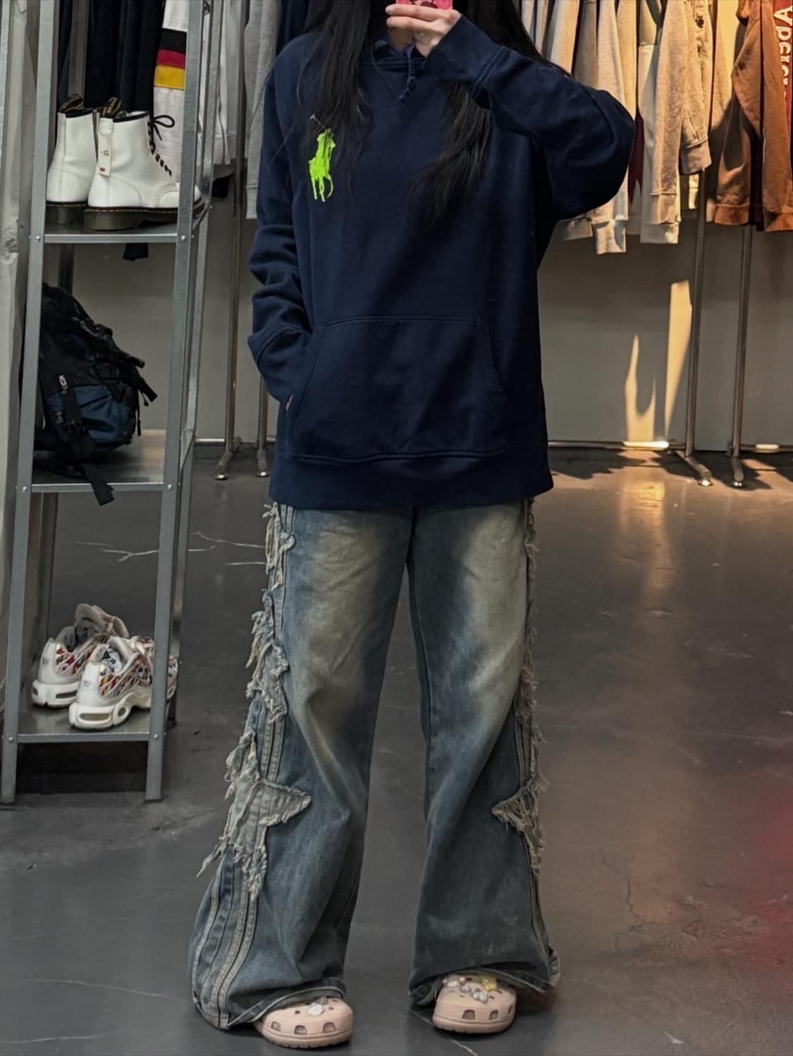 폴로랄프로렌 형광 빅포니로고 네이비 후드티 A3238 상품이미지1