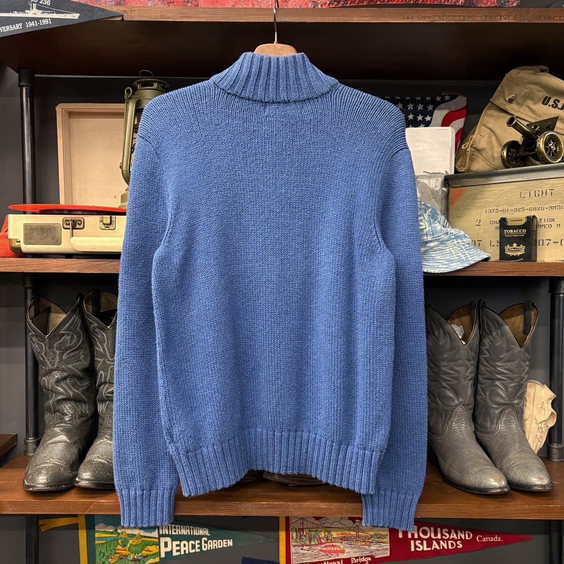 90s 폴로 랄프로렌 청키립 하프집업 코튼 니트 스웨터 블루 N637 상품이미지2