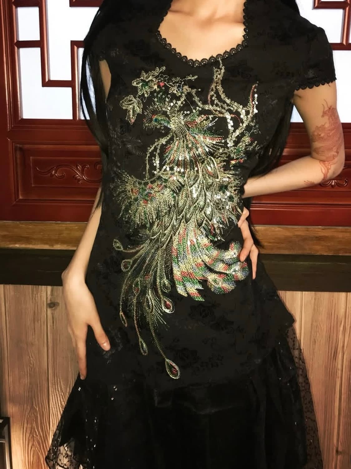 피아오량 Embroidered Phoenix midi dress (bla 상품이미지2