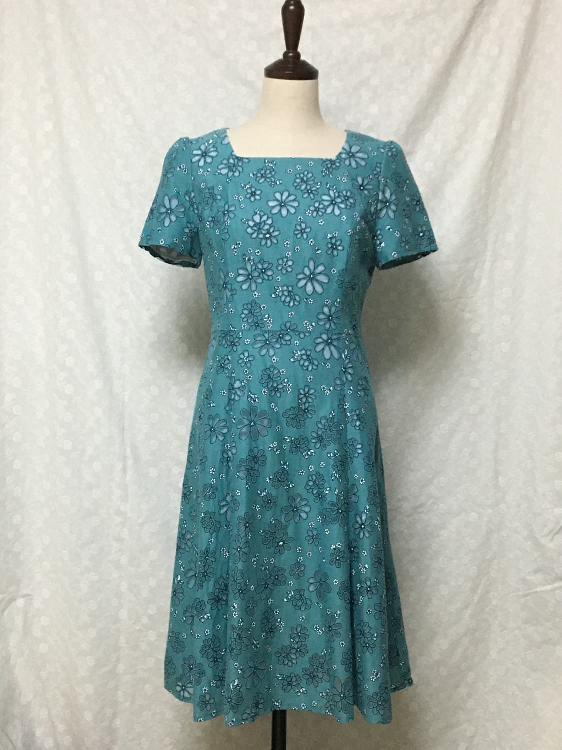 빈티지 블루 플라워 A라인 스퀘어넥 원피스 상품이미지1