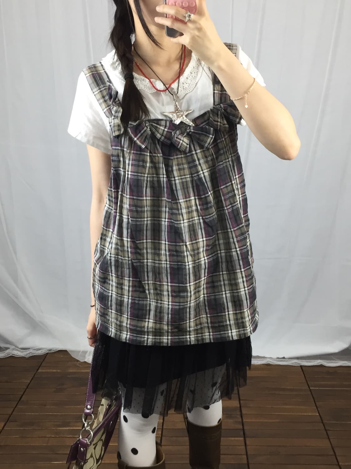 JILLSTUART Plaid Ribbon Strap Cami Top 상품이미지3