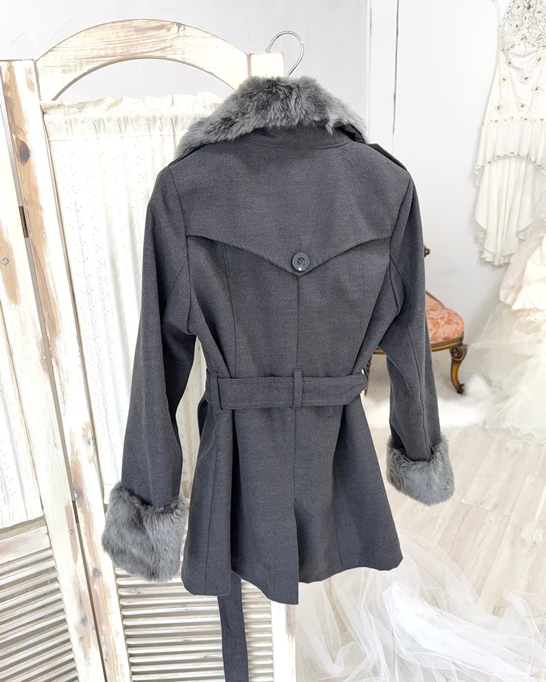 Charcoal Fur-Trim Double-Button Coat 상품이미지8