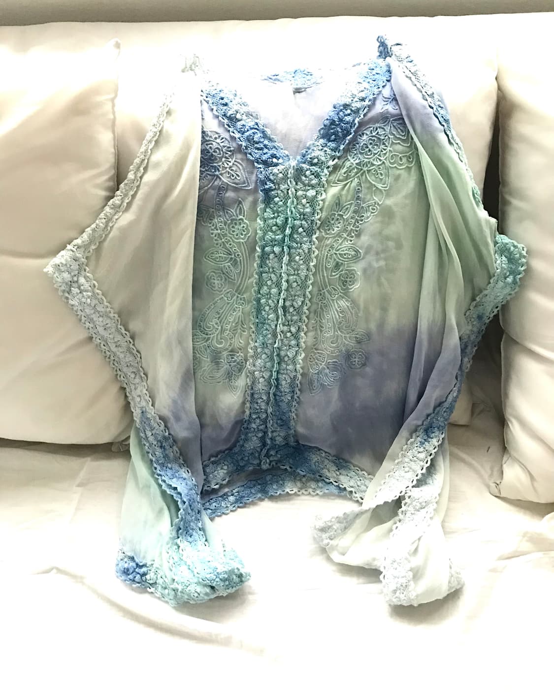 Blue tie-dye bohemian lace box blouse 상품이미지2