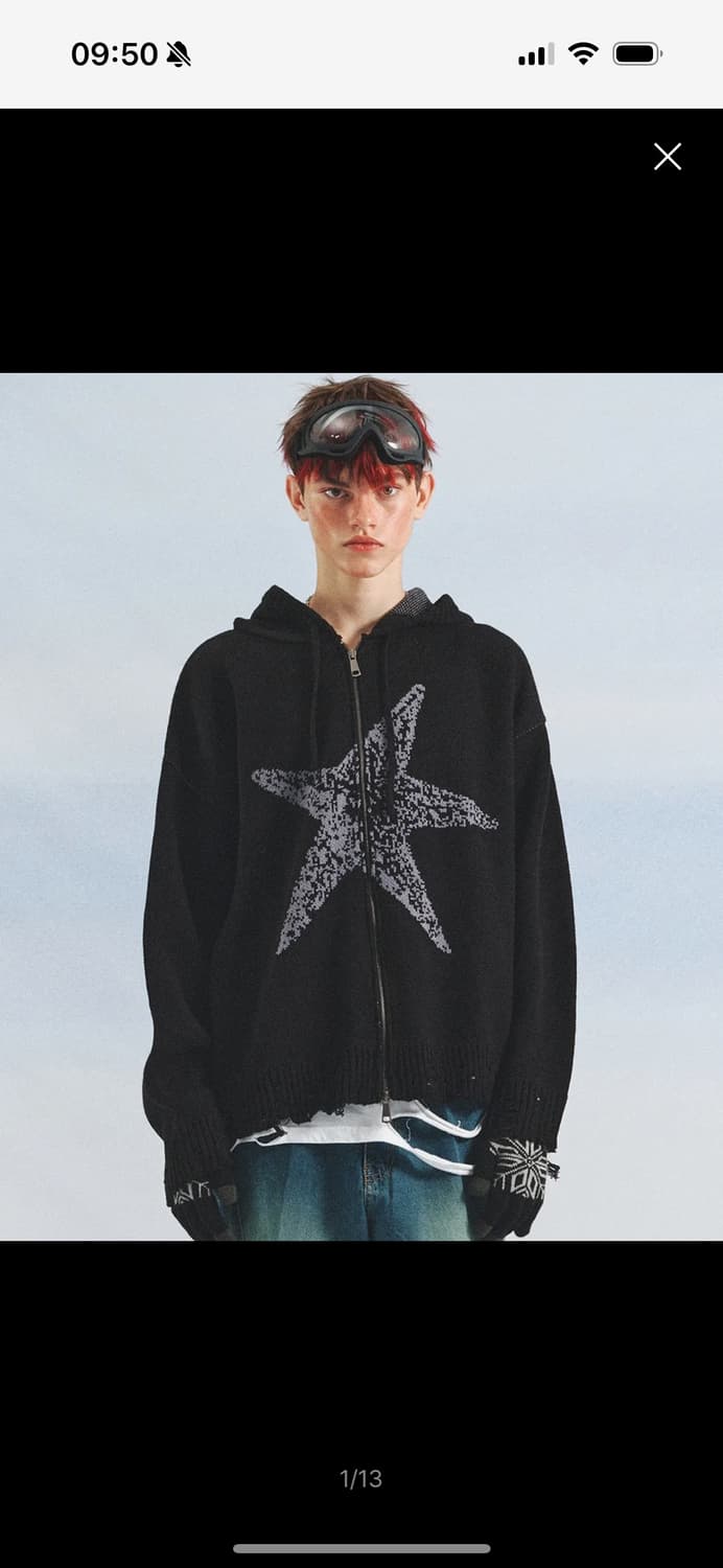 Starfish Hood Zip-up Sweater(BLACK) 상품이미지1