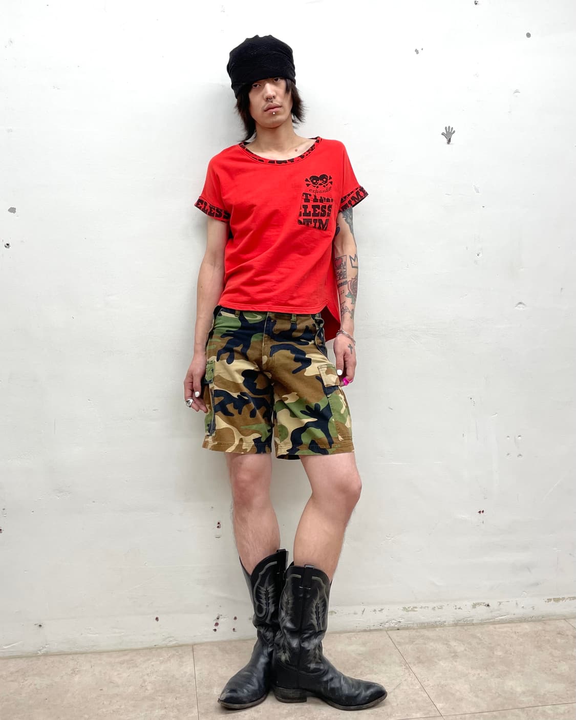  Two skull lettering red T-shirt 상품이미지7