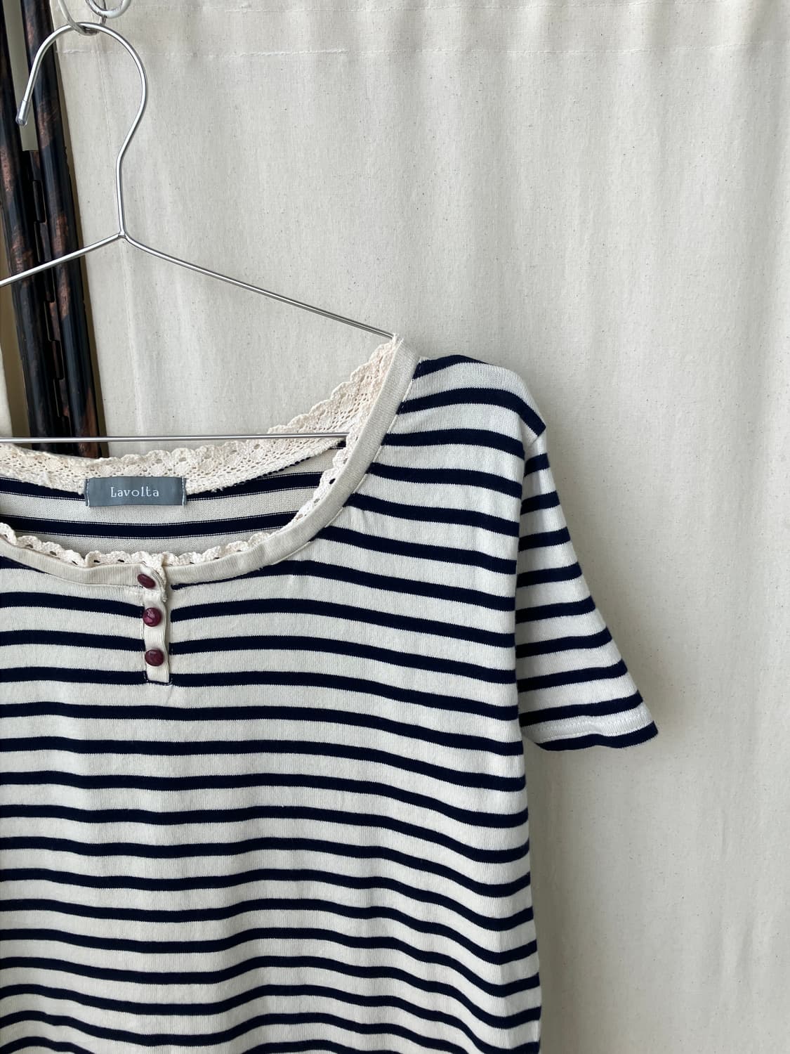  ivory stripe crochet lace half t-shirt 상품이미지5