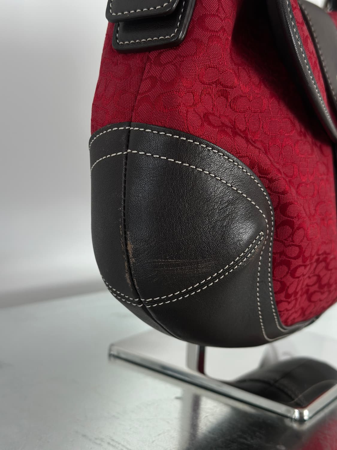 코치 레드 브라운 자카드 호보백 상품이미지9