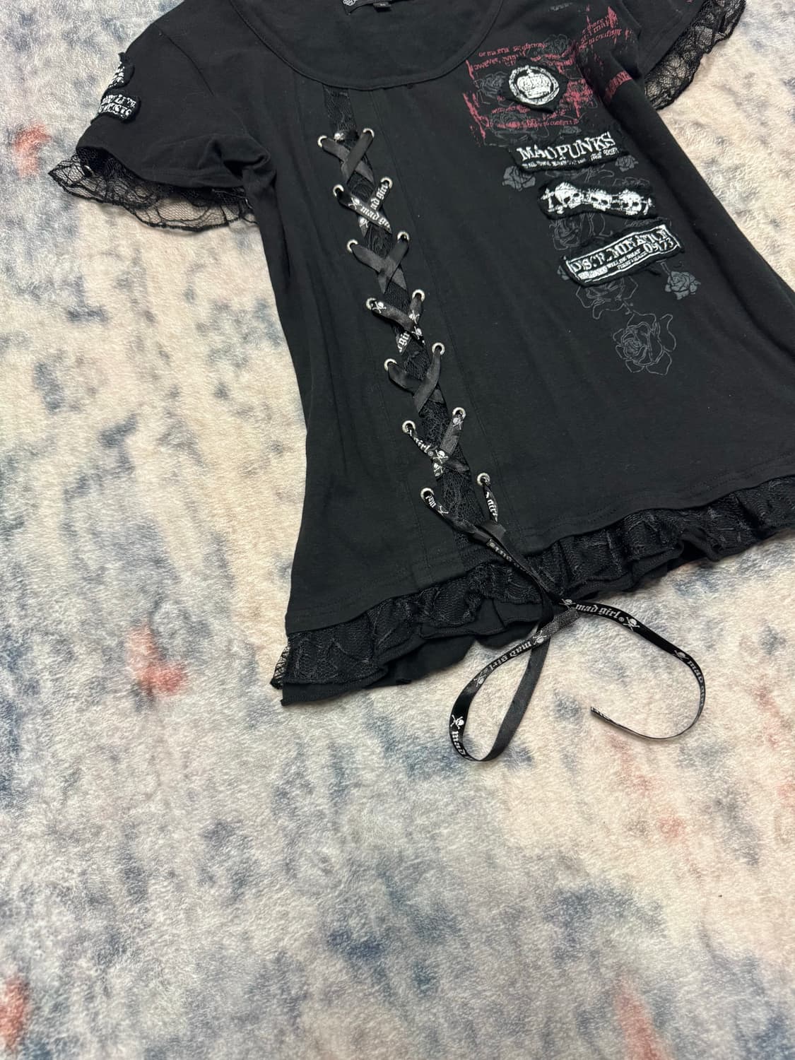 Mad punks goth punk patch eyelet top 상품이미지5