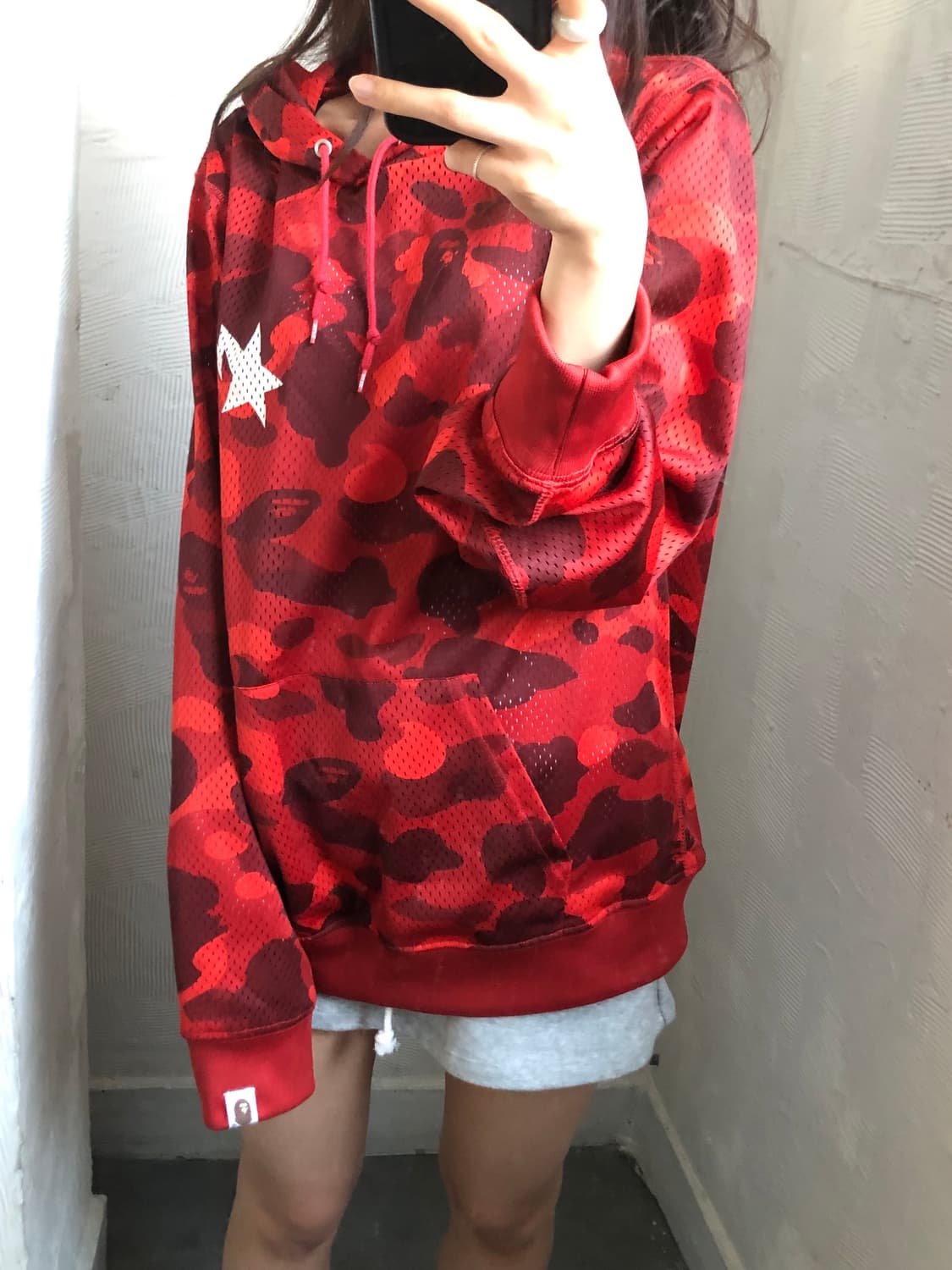 Bape 베이프 레드 카모 메쉬 후드티 상품이미지2