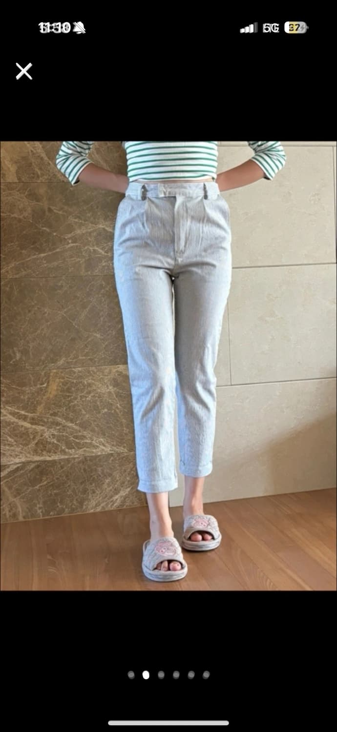 1회 착용) 스트라이프 핀턱 면바지 상품이미지2