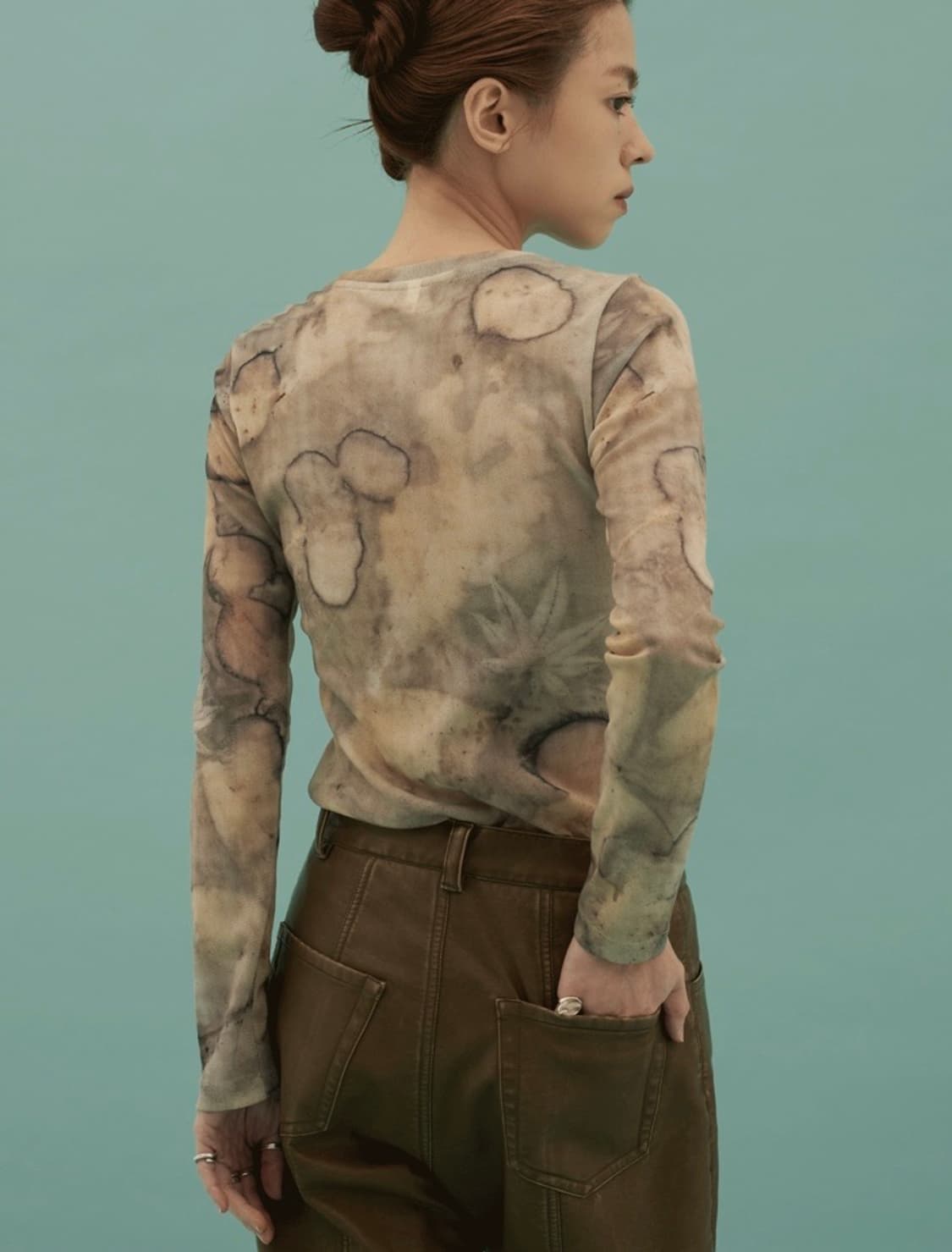 Teak 티크 LEAF DYED MESH LONG SLEEVE 티셔츠 상품이미지3