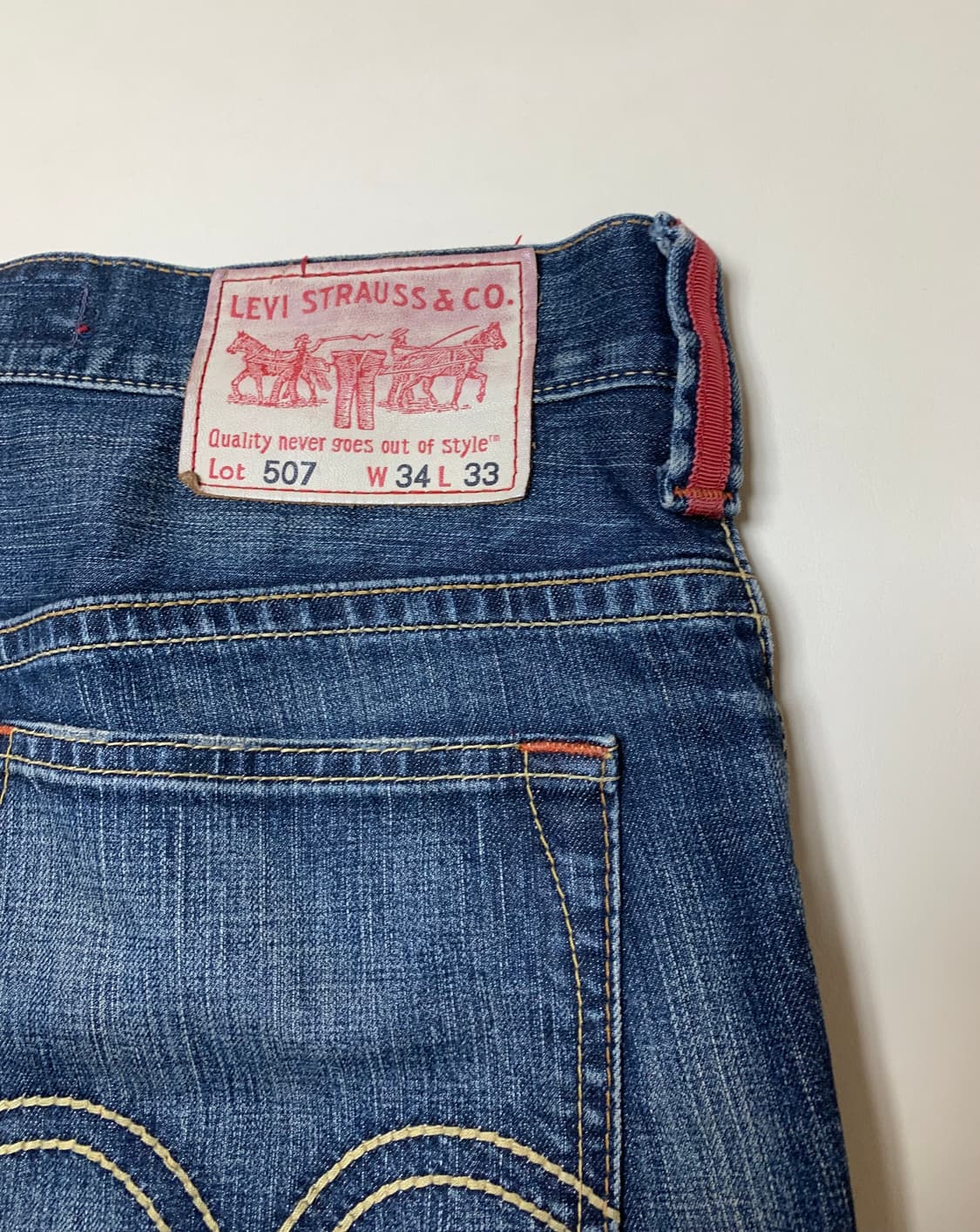 리바이스 재팬라인 507 셀비지 세미 부츠컷 워싱 데님 팬츠 상품이미지5