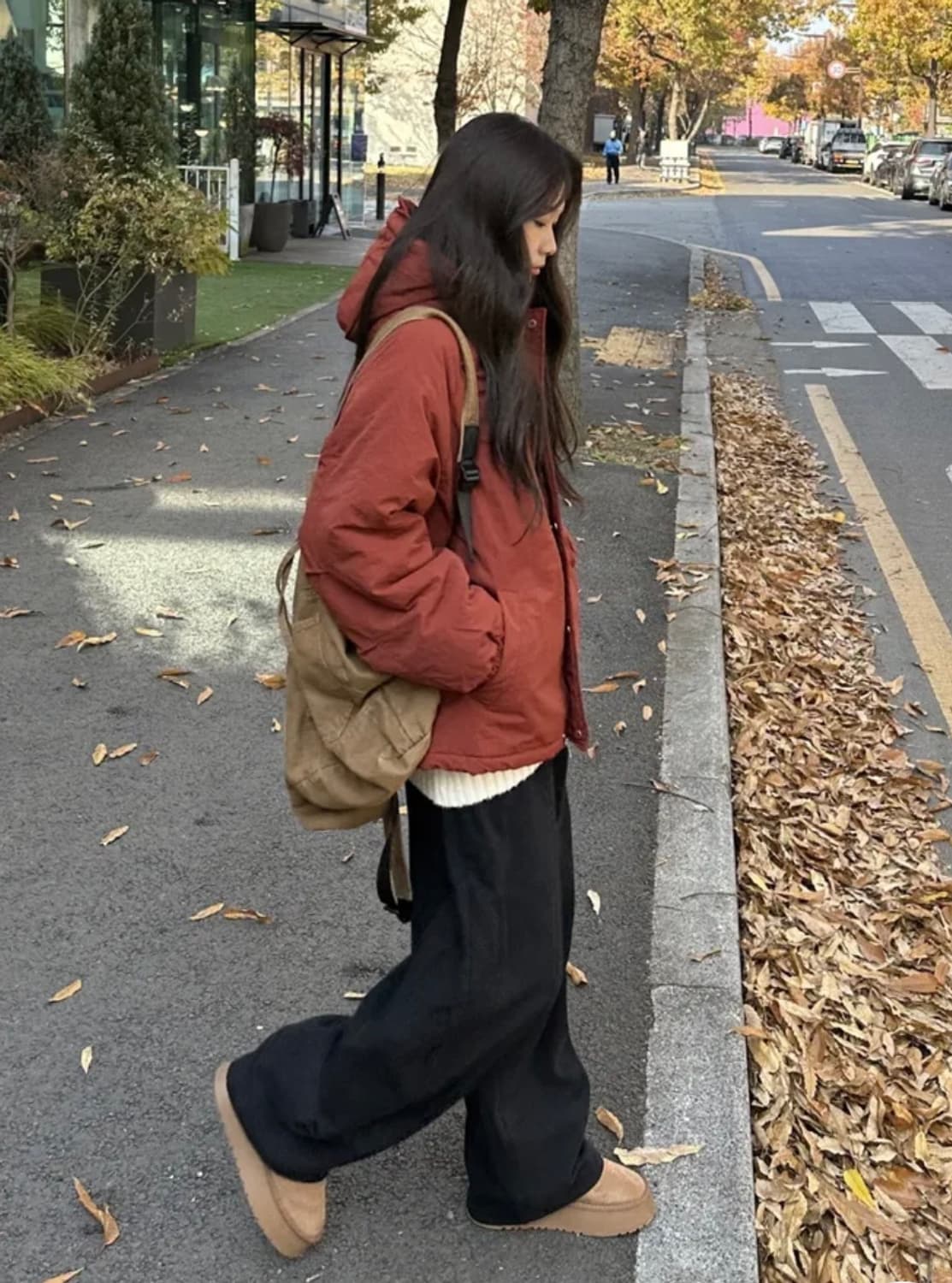 플랩 스토퍼 웰론 후드패딩 점퍼 브릭 컬러 상품이미지5