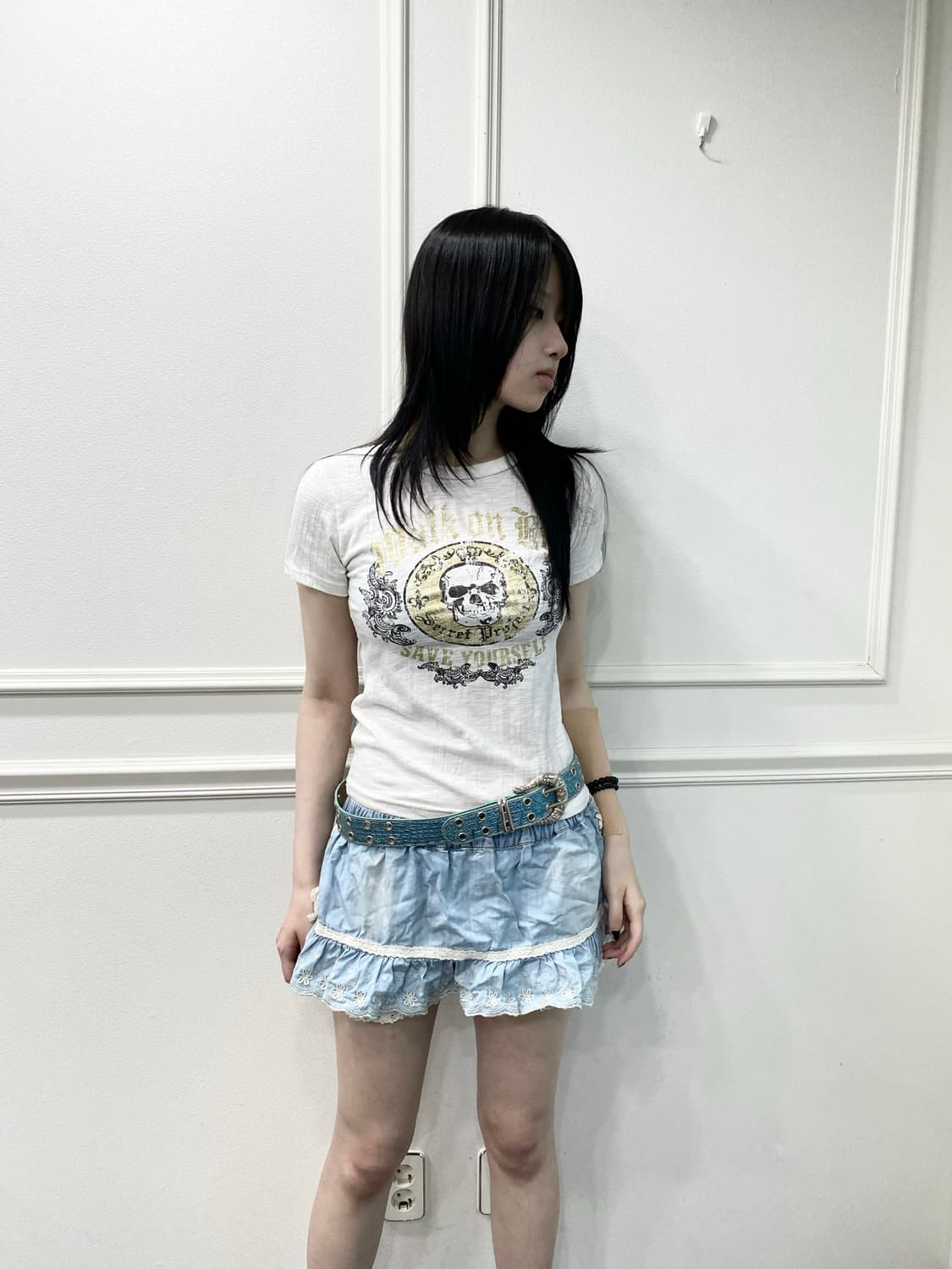 Skull Punk Print White Tee 상품이미지2