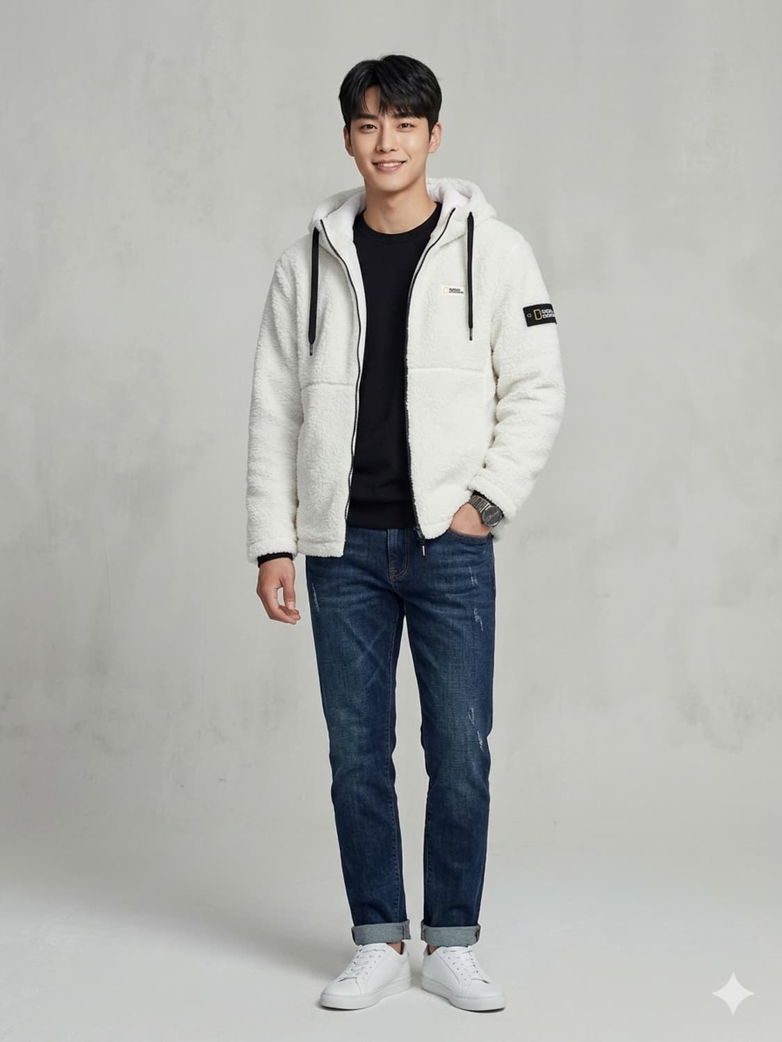 내셔널지오그래픽 플리스 후드 집업 아이보리 상품이미지1