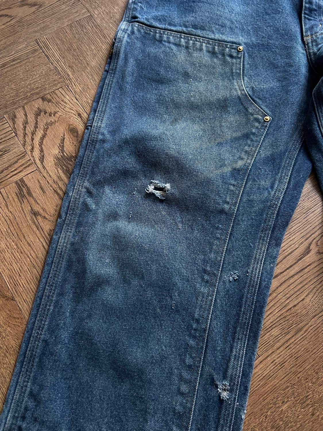 [36]칼하트 USA 빈티지 데미지드 더블니 데님 팬츠 상품이미지3