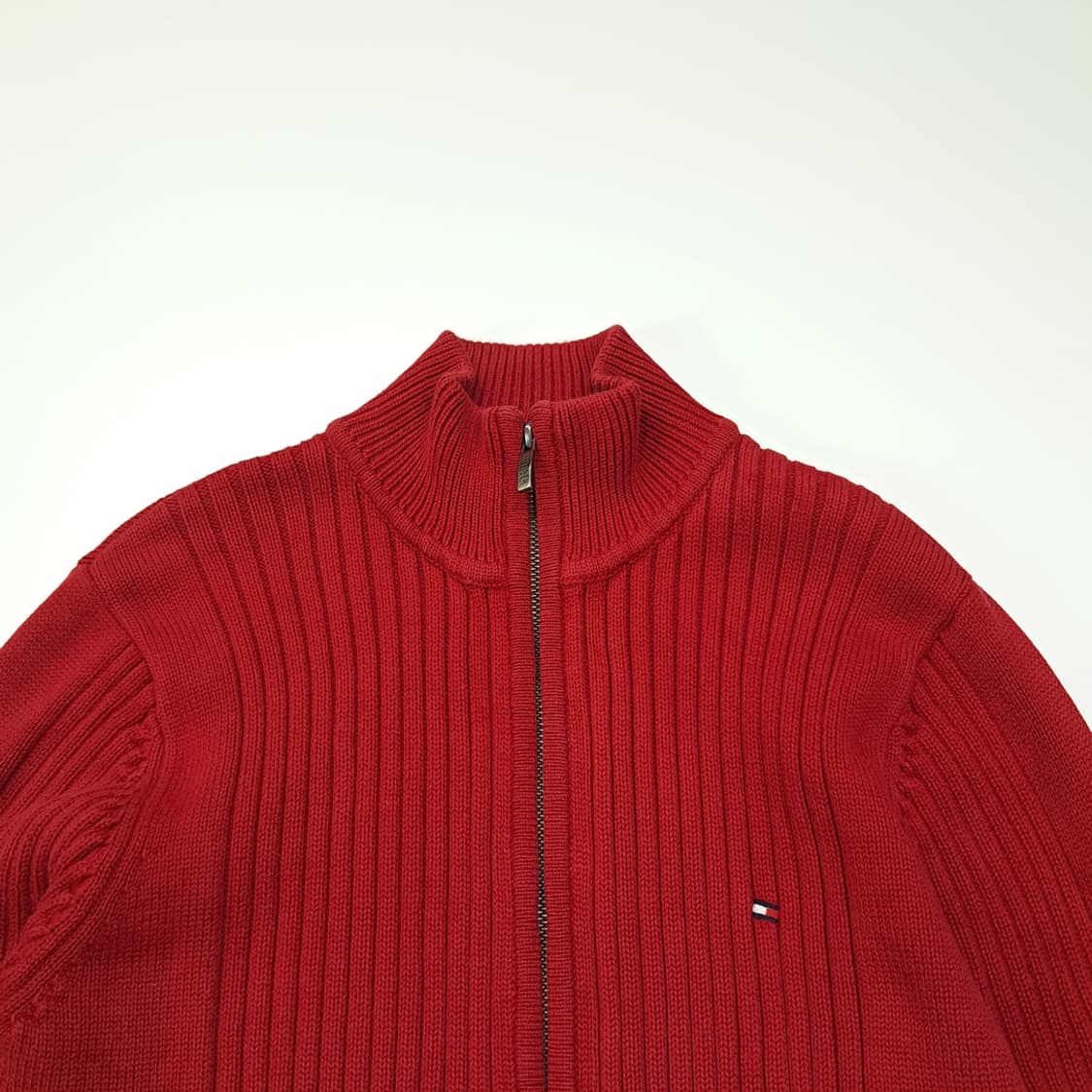 CL215 S 타미힐피거 코튼 헤비립 크림슨레드 풀집업 가디건 상품이미지2