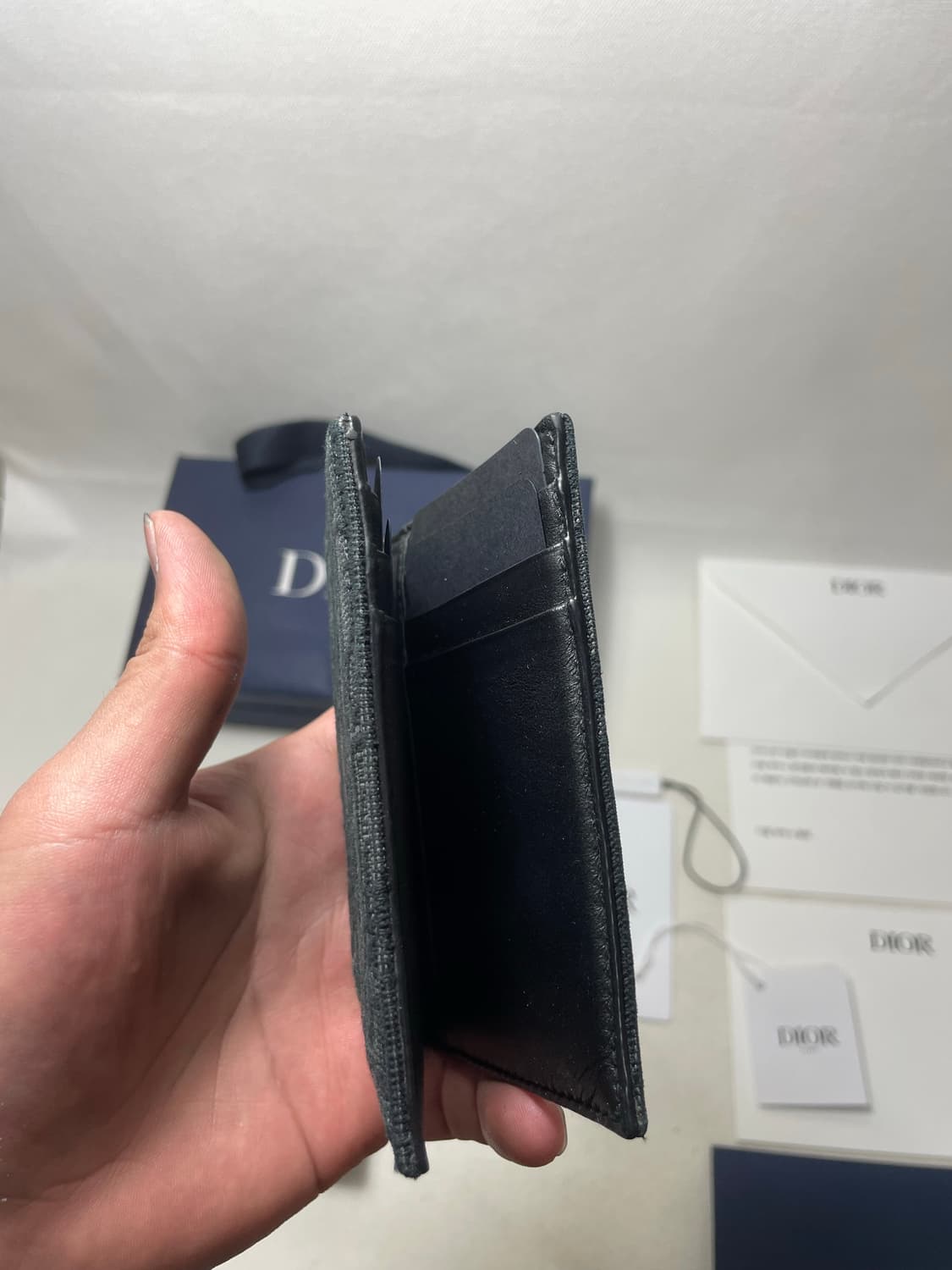 [새상품급,풀구성] 디올 오블리크 자카드 버티컬 2단 카드지갑 블랙 상품이미지3