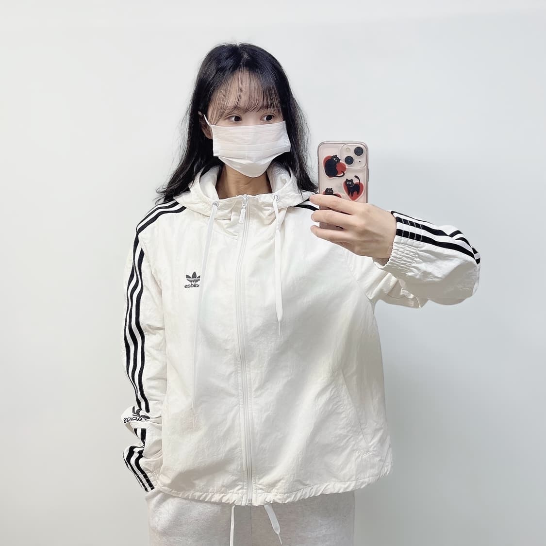 아디다스 트레포일 로고 크롭 바람막이 자켓 화이트 상품이미지1