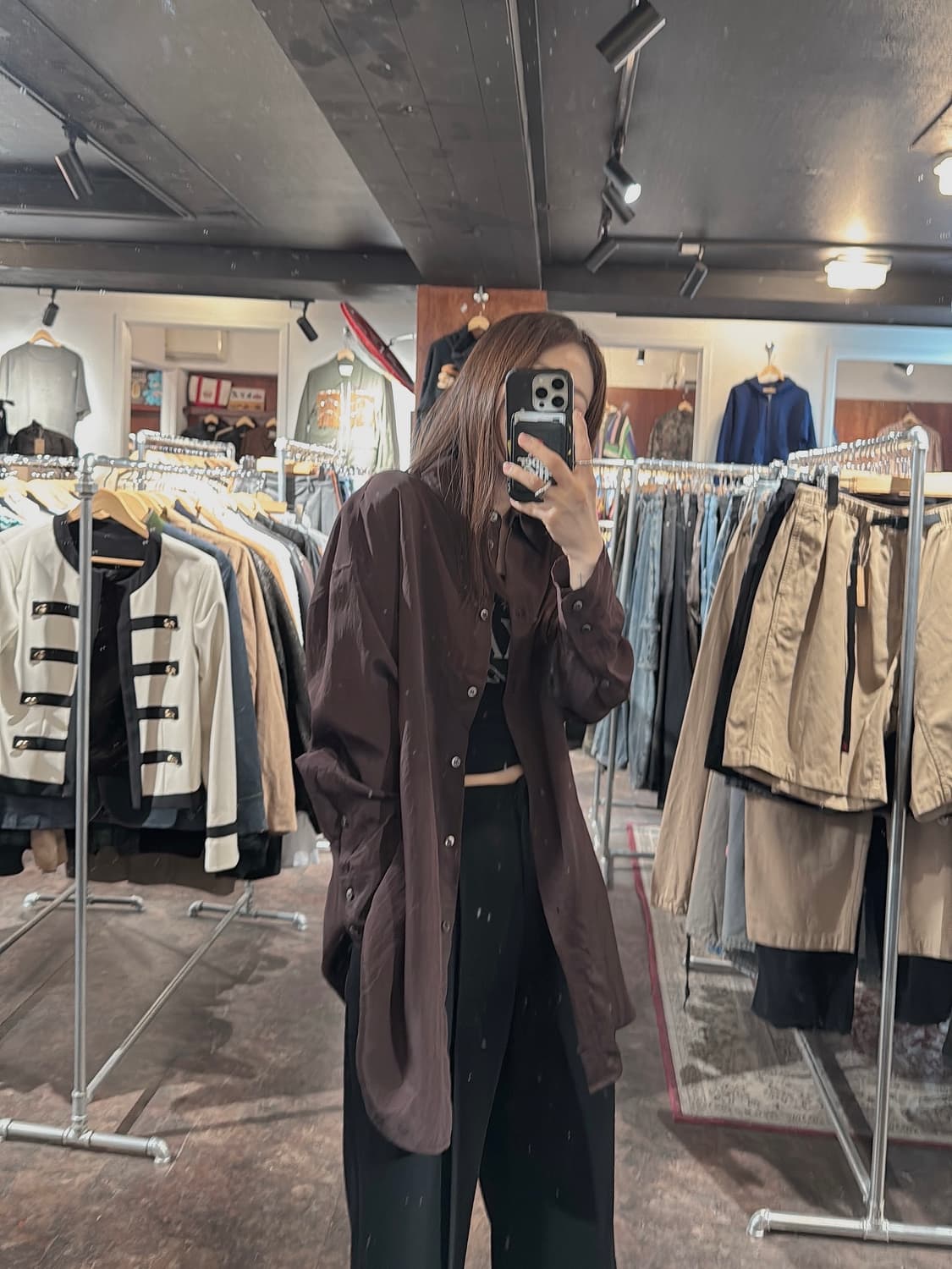 ORR 오르 새틴 브라운 루즈핏 셔츠 블라우스 M 상품이미지8