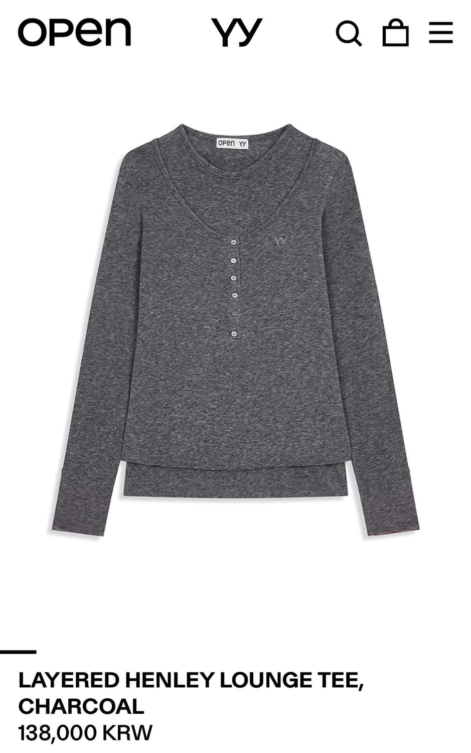 오픈와이와이 레이어드 헨리 롱 티 S 상품이미지2