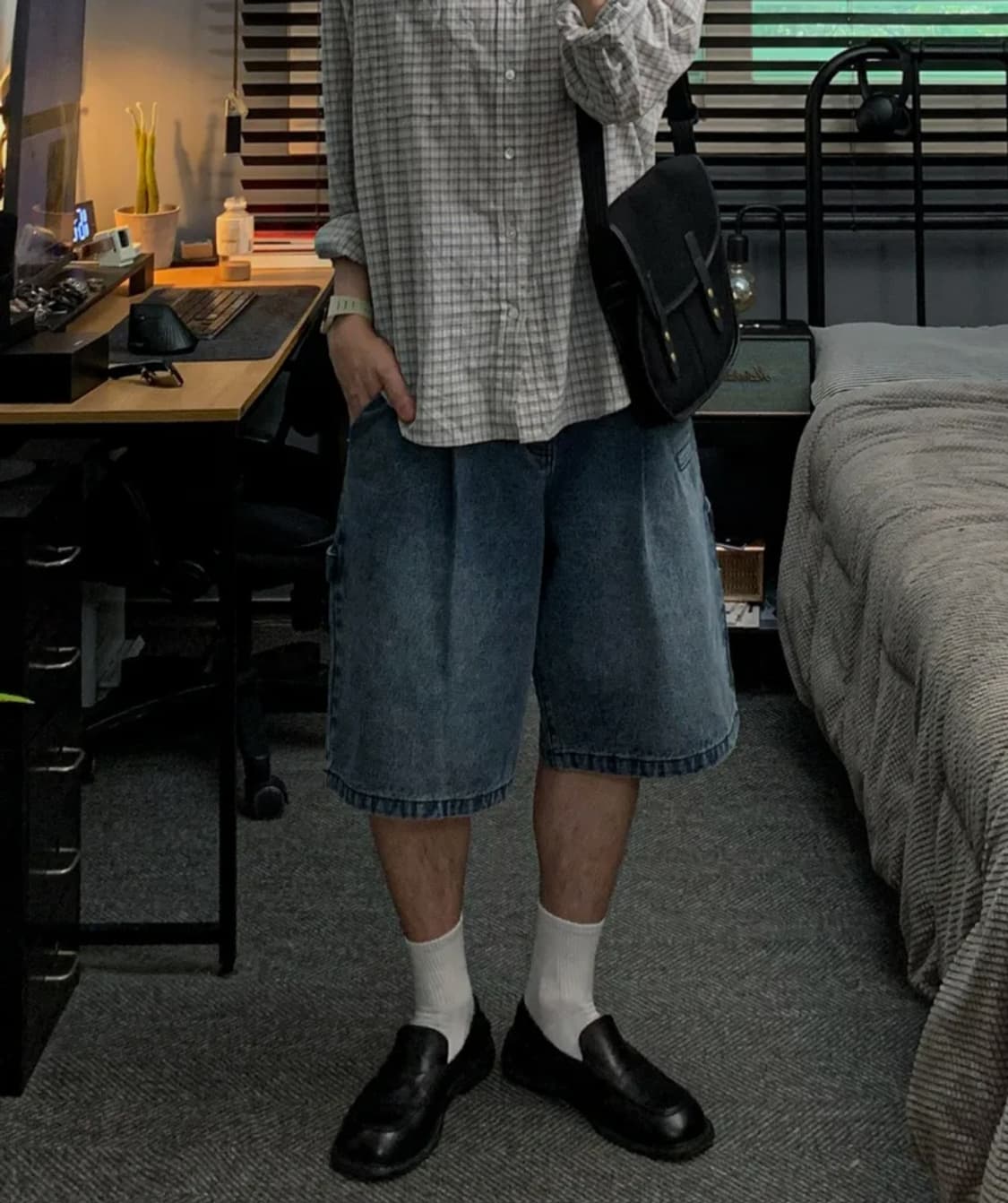 드로우핏X데일리룸 버뮤다 와이드 데님 팬츠 상품이미지1
