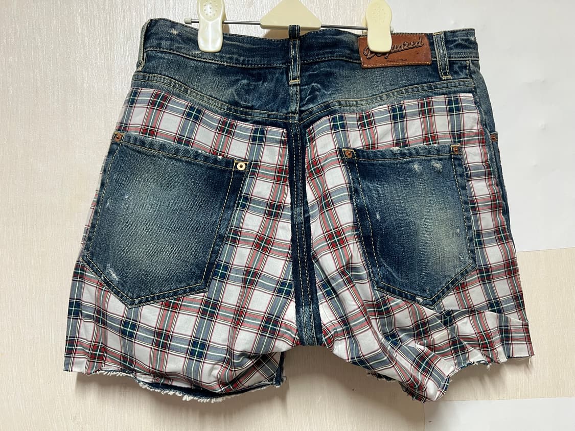 디스퀘어드2 데님 체크 믹스 반바지 46사이즈  상품이미지2