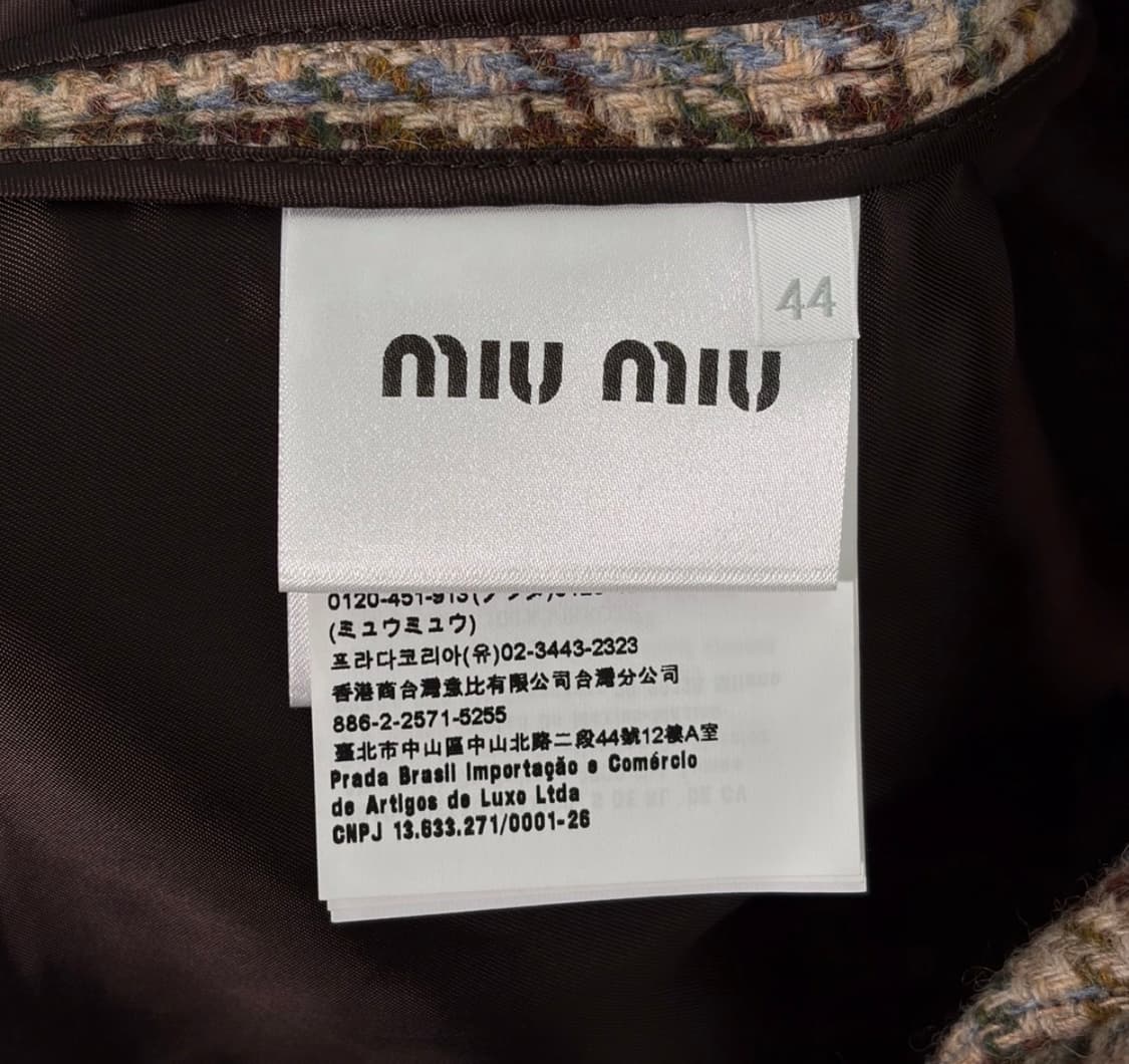 [44] 미우미우 여성 체스트 로고 싱글 브레스티드 플래드 체크 울 코트 상품이미지8