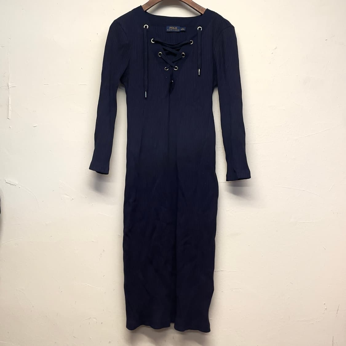 폴로 랄프로렌 (우먼) 레이스 업 네이비 롱 원피스   상품이미지1